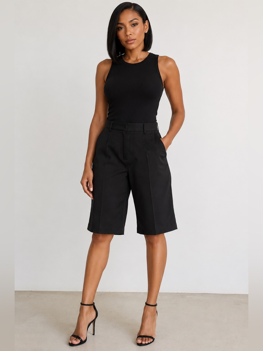 BCBGMaxAzria Black High-Rise Bermuda Shorts